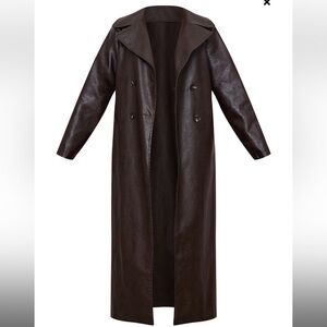 CHOCOLATE BROWN FAUX LEATHER CROC TRENCH COAT